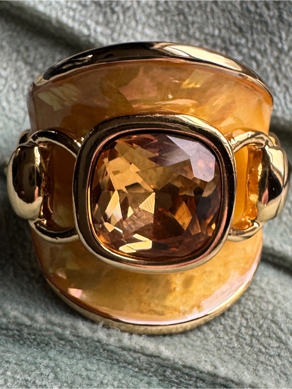 Vintage Camille Lucie 14k Gold Plate, Resin & Topaz Ring